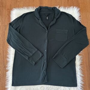 Skims Soft Lounge Ribbed Pajama Sleep Shirt Dark Green Women's Small Long Sleeve